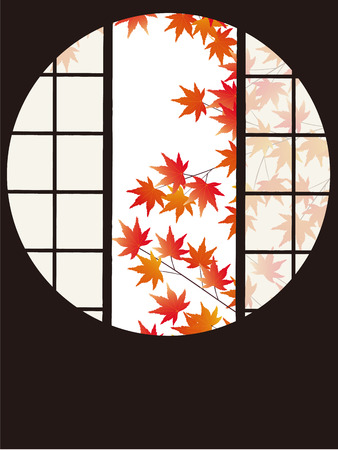 A circular opening frames a famous garden the view into autumn leavesのイラスト素材