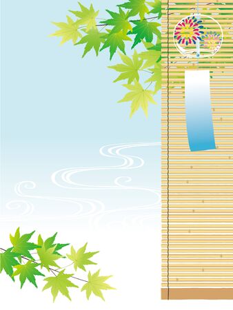 Green maple and wind chime Summer Backgroundのイラスト素材