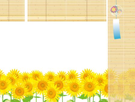 Vector Illustration: wallpaper and background landscape sunflowers garden and sky. " Summer greetings to you. "のイラスト素材