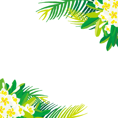 Tropical flowers plumeria with leafのイラスト素材