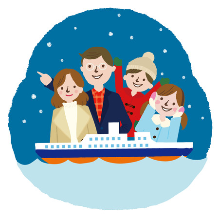 Family vacation trip on a shipのイラスト素材