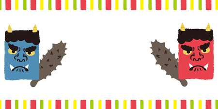 Setsubun illustrations. Setsubun:Japanese traditional event on February 3. People throw soy-beans at devil.のイラスト素材