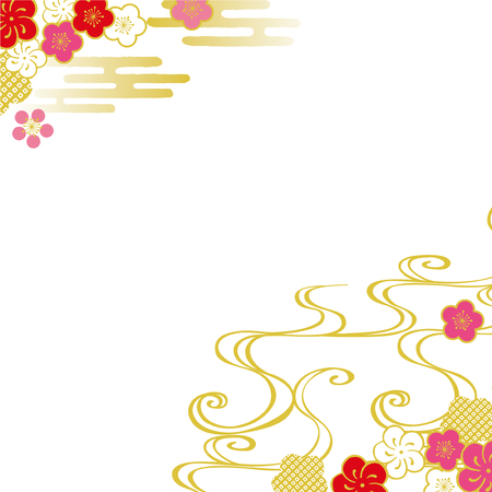 Plum Sea waves New Year's card backgroundのイラスト素材