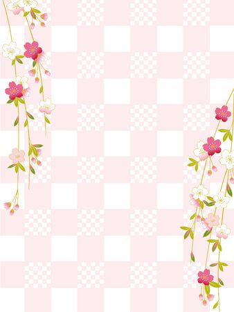 Pink Cherry blossom, sakura flower design in a white and pink square background Vector Illustrationのイラスト素材