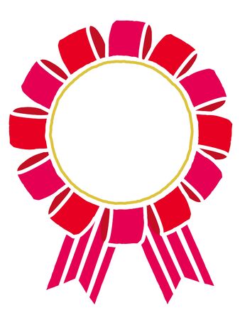 Red and white award rosette with ribbon, vector illustration.のイラスト素材