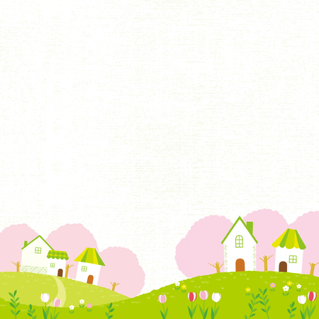 Cherry Spring House backgroundのイラスト素材