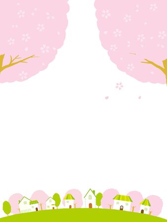 Cherry Spring House backgroundのイラスト素材