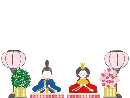 Vector illustration of a doll of the Japanese Girls ' Festival. And March 3. Japanese celebrate Doll Festival (Girl's Festival). The festival is held to pray for young girls ' health and happiness.のイラスト素材