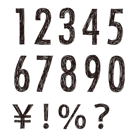 Hand Drawn Numbers, Vector Illustrationのイラスト素材