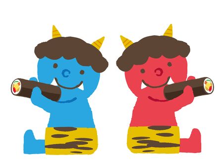 Setsubun illustrations. Setsubun:Japanese traditional event on February 3. People throw soy-beans at devil.のイラスト素材