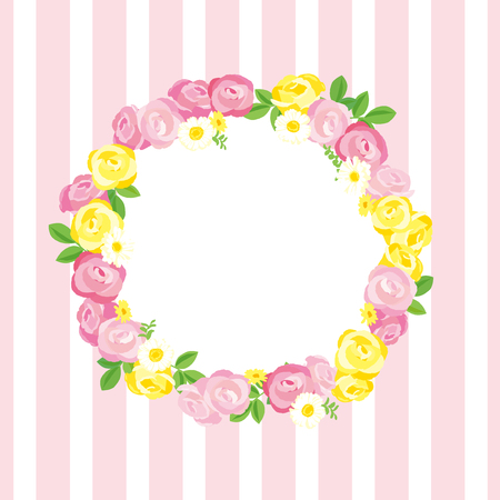 Vector round frame of roses. Illustration wreath of flowers.のイラスト素材