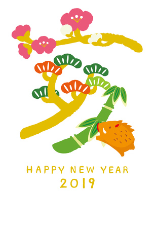 Wild boar illustration for New Year's Day. 2019 new year's card./Japanese translation is "boar"のイラスト素材