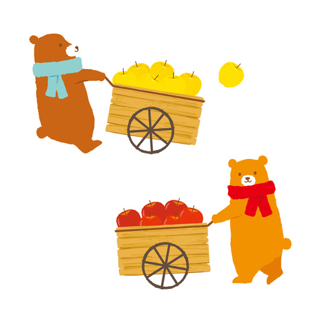 Bears carrying the apples in autumn forestのイラスト素材
