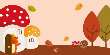 squirrel with mushroom house in autumn forestのイラスト素材