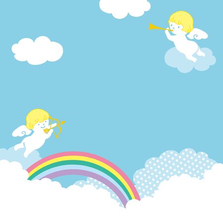 Cute angels with blue sky background illustrationのイラスト素材