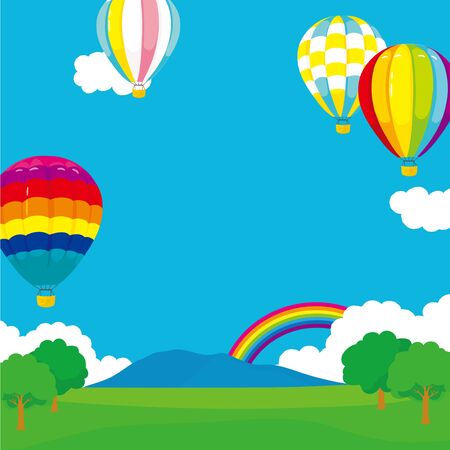 Colorful hot-air balloon landscapeのイラスト素材