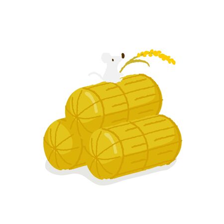Mouse with ear of rice on the Rice bran. New year image illustration.のイラスト素材