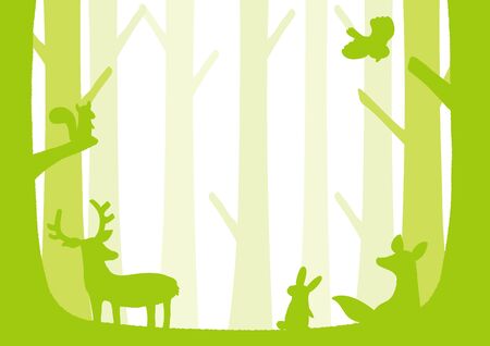 Silhouette illustration of forest animals.のイラスト素材