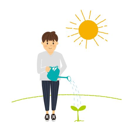 Men watering plants vector illustration. Asset formation image illustrationのイラスト素材