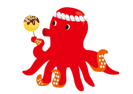 Takoyaki and Octopus Charactersのイラスト素材