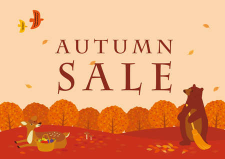 Autumn Sale Poster Autumn Landscape Illustrationのイラスト素材