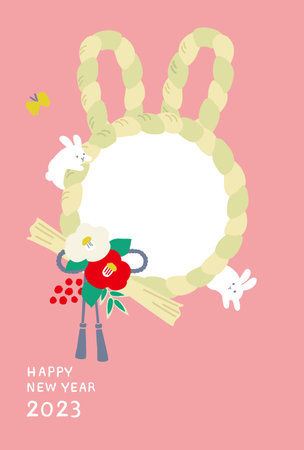 New Year's card rabbit rope photo frameのイラスト素材