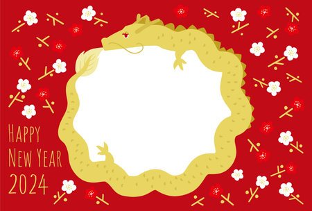 2024 Year of the Dragon New Year's Card Dragon Japanese Pattern Photo Frameãのイラスト素材