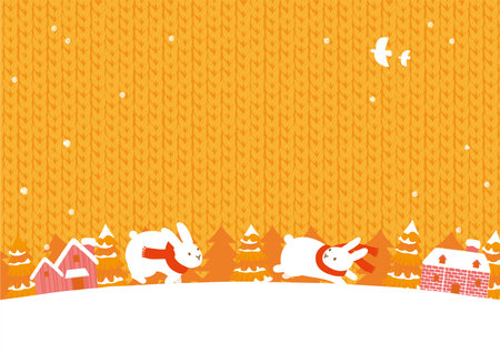 Rabbits running around the city in winterのイラスト素材