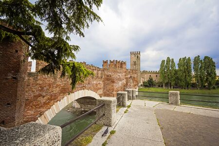 The old bridge Ponte Scaligero in Verona, north Italyのeditorial素材