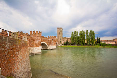 The old bridge Ponte Scaligero in Verona, north Italyのeditorial素材