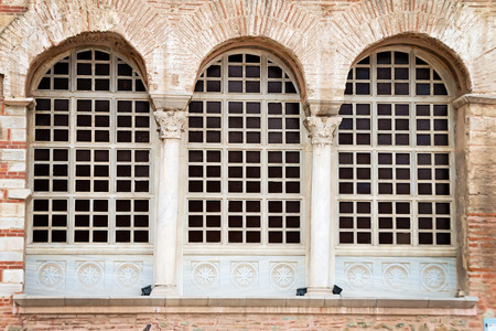 Closeup on a church windows. Shot from the church at Greeceの写真素材