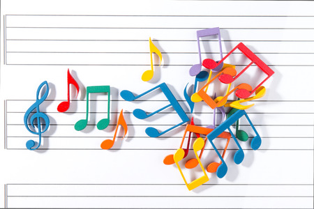 Color Wooden Musical Notes With Shadows Over Glassの写真素材