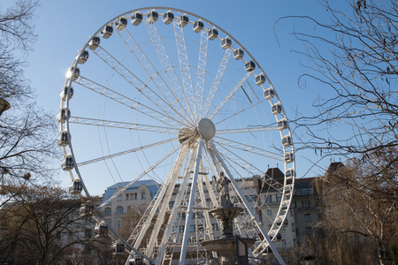 Budapest Eye Ferris Wheel. Attraction in the Hungarian capital Against Blue Sky.の写真素材