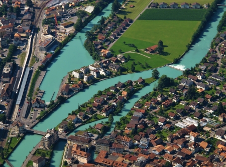 Turquoise Arms Of The Aare, Interlakenの写真素材
