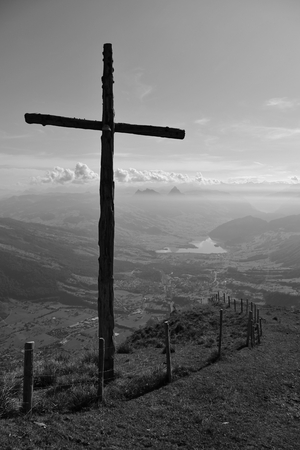 Summit cross on the Rigiの写真素材