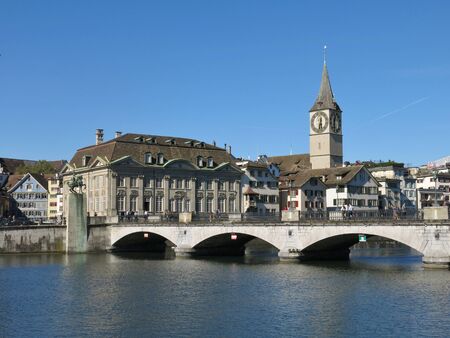 Fraumuenster and old bridge, scene in Zurich