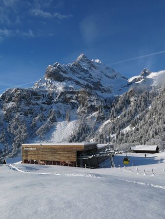 Cable car station in Braunwald and Ortstockの写真素材