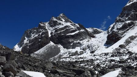 Steep trekking route to the Cho La mountain passの写真素材