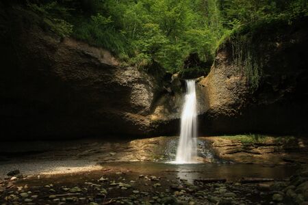 Little waterfall in a forestの写真素材