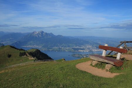 Bench on top of the Rigiの写真素材