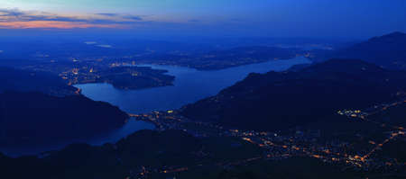 Lake Vierwaldstattersee by nightの写真素材