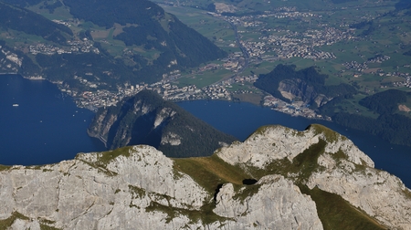 Villages Stansstad and Stans, view from Mt Pilatusの写真素材