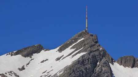 Summit station of a cable car on top of Mt Santis. Travel destination in the Swiss Alps.