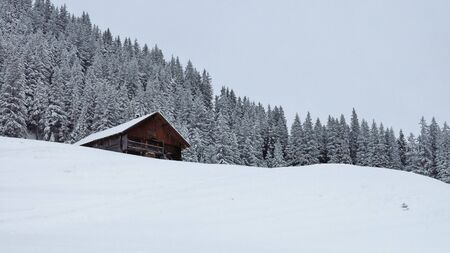 Winter landscape near Gstaad. Nature background.の写真素材