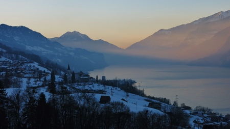 Sunset in Unterterzen. Lake Walensee, Switzerland.の写真素材