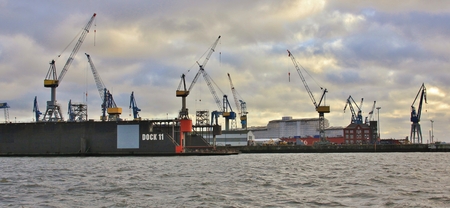 Harbour cranes. View from Altona.