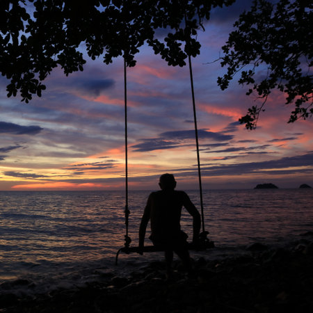 Sunset scene in Lonely Beach, Koh Chang, Thailand.の写真素材