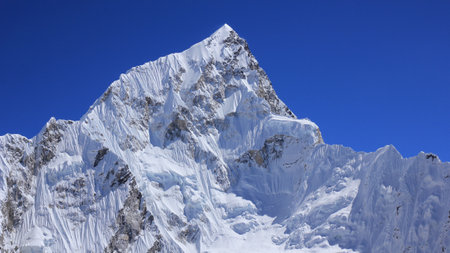 Pointed peak of Mount Nuptse seen from Kala Patthar, Nepal.の写真素材