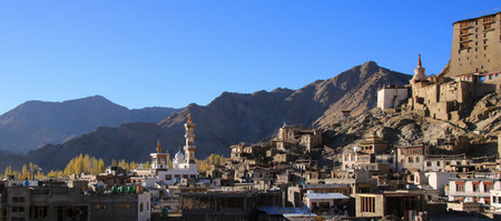 Leh on a autumn afternoon, Ladakh, India.の写真素材