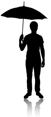 Silhouette of man with umbrella. Shelter from the rain.のイラスト素材